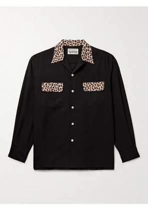 Wacko Maria - Convertible-Collar Leopard Print-Trimmed TENCEL™ Lyocell Shirt - Men - Black - S