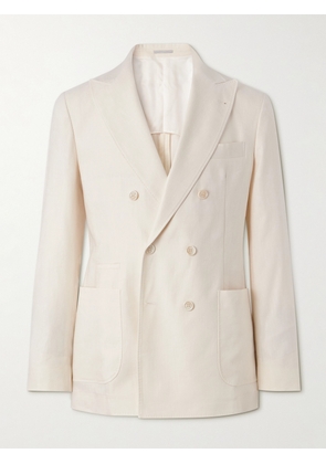 Brunello Cucinelli - Double-Breasted Linen and Wool-Blend Suit Jacket - Men - Neutrals - IT 46