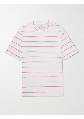 Brunello Cucinelli - Striped Linen and Cotton-Blend T-Shirt - Men - Pink - S