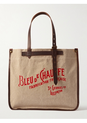 Bleu de Chauffe - Bazar Logo-Print Leather-Trimmed Cotton-Canvas Tote Bag - Men - Brown