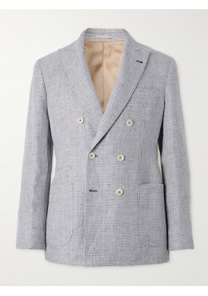 Brunello Cucinelli - Double-Breasted Puppytooth Linen Suit Jacket - Men - Gray - IT 46