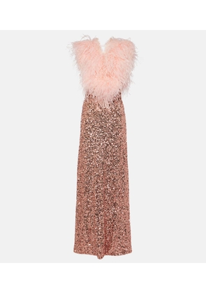 Dolce&Gabbana Sequined V-neck feather-trimmed gown