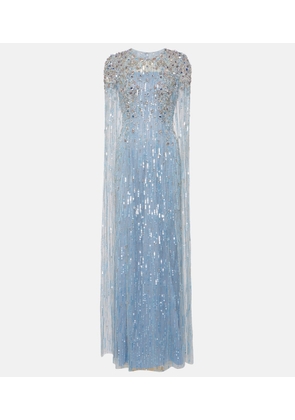 Jenny Packham Caped sequined crystal-embellished gown