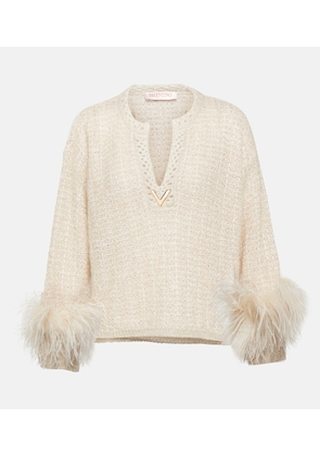 Valentino VGold feather-trimmed lamé sweater