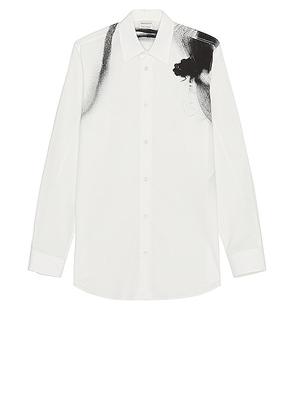 Alexander McQueen Dragonfly Printed Shirt in White & Black - White. Size 15.5 (also in 15, 16).