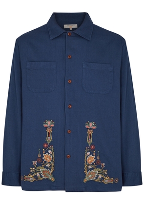 Nudie Jeans Vincent Floral-embroidered Cotton Overshirt - Blue - XL