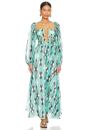 PatBO Twist Laceup Maxi Dress with Removable Sleeves in Blue. Size S.