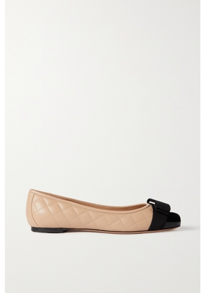 Ferragamo - Varina Bow-embellished Quilted Smooth And Patent-leather Ballet Flats - Neutrals - US5.5,US6,US6.5,US7,US7.5,US8,US8.5,US9,US9.5,US10,US10.5,US11