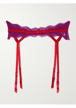 Fleur du Mal - Naomi Lace And Stretch-silk Satin Suspender Belt - Pink - 1,2,3,4