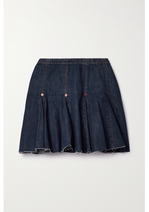 RE/DONE - Flounce Pleated Frayed Denim Mini Skirt - Blue - 24,25,26,27,28,29,30