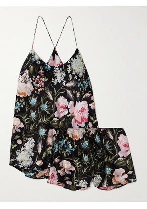 Olivia von Halle - Bella Floral-print Silk-satin Pajama Set - Black - x small,small,medium,large,x large