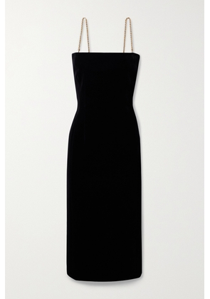 Ferragamo - Chain-embellished Cotton-blend Velvet Midi Dress - Black - IT36,IT38,IT40,IT42,IT44,IT46,IT48
