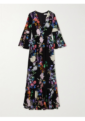 Borgo de Nor - Astrea Floral-print Crepe De Chine Maxi Dress - Black - UK 8,UK 10,UK 12,UK 14