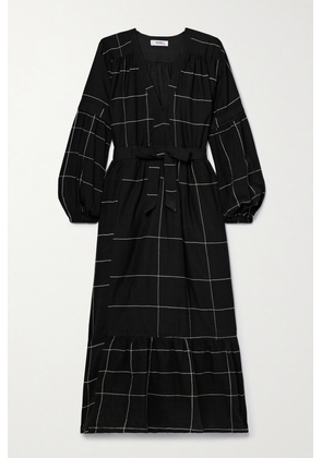 lemlem - + Net Sustain Elsabet Belted Checked Cotton-blend Dress - Black - x small,small,medium,large
