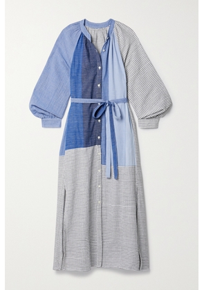 lemlem - + Net Sustain Makeda Belted Color-blocked Cotton-blend Maxi Dress - Blue - x small,small,medium,large