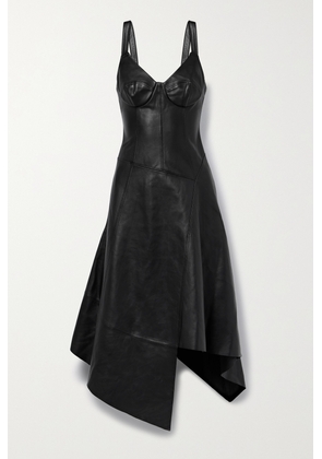 Jason Wu Collection - Asymmetric Paneled Leather Midi Dress - Black - US4,US6,US8
