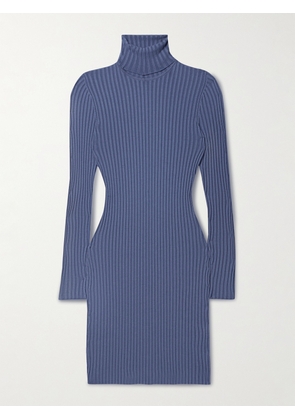 Wolford - Ribbed Merino Wool-blend Turtleneck Mini Dress - Blue - x small,small,medium