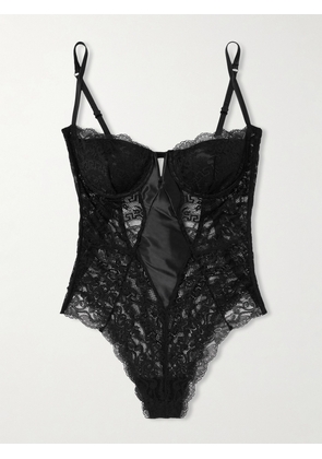 Versace - Scalloped Lace And Stretch-satin Underwired Bodysuit - Black - 32B,34B,36B,34C,36C,32D,34D,36D
