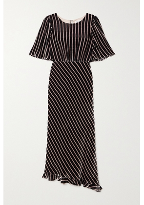 Saloni - Vida Asymmetric Striped Velvet-jacquard Midi Dress - Black - UK 4,UK 6,UK 8,UK 10,UK 12,UK 14,UK 16