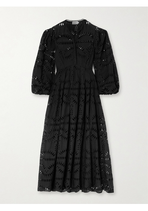 Charo Ruiz - Kaika Scalloped Broderie Anglaise Cotton-blend Midi Dress - Black - x small,small,medium,large,x large