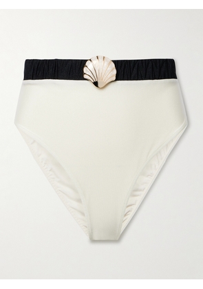 PatBO - Seashell Embellished Two-tone Stretch Bikini Briefs - Black - x small,small,medium,large,x large