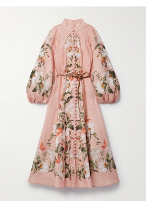 Zimmermann - + Net Sustain Lexi Belted Floral-print Linen Midi Dress - Pink - 00,0,1,2,3,4