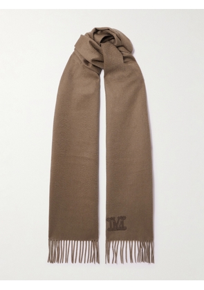 Max Mara - Fringed Embroidered Cashmere Scarf - Brown - One size