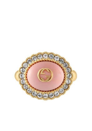 Gucci Interlocking G logo crystal-embellished ring - Gold