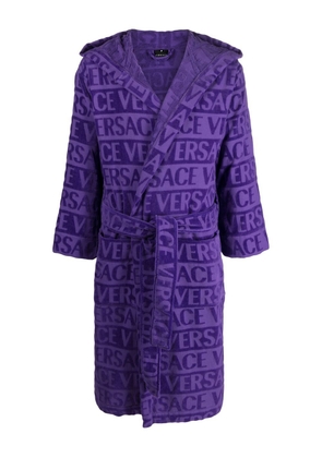 Versace logo-print cotton towelling robe - Purple