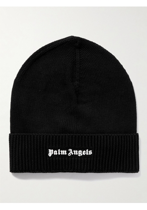 Palm Angels - Logo-Flocked Ribbed Cotton Beanie - Men - Black
