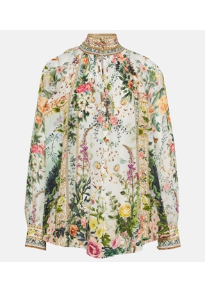 Camilla Floral high-neck silk crêpe blouse