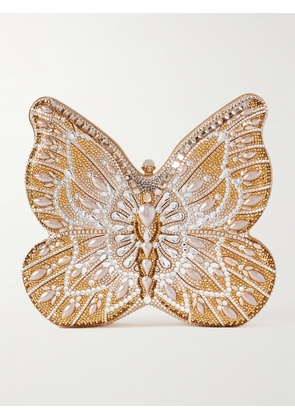 Judith Leiber Couture - Butterfly Pearly Crystal And Faux Pearl-embellished Gold-tone Clutch - One size