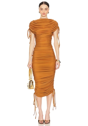 Andrea Iyamah Ratu Midi Dress in Cognac. Size S.