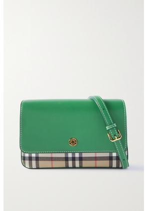 Burberry - Small Leather And Checked Canvas Shoulder Bag - Green - One size