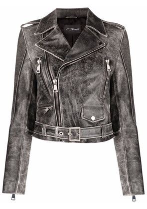Manokhi washed leather biker jacket - Black