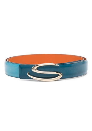 Santoni logo-buckle leather belt - Blue