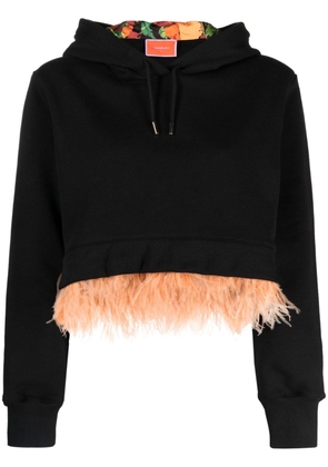 La DoubleJ feather-trim cropped hoodie - Black