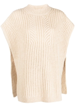 Closed oversize ribbed-knit cape jumper - Neutrals