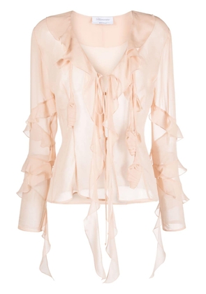 Blumarine ruffled-trim silk blouse - Pink