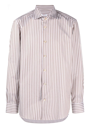 Kiton pinstriped cotton shirt - Brown