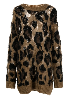 Junya Watanabe leopard-print oversize jumper - Neutrals
