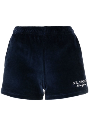 Sporty & Rich embroidered-logo velour shorts - Blue