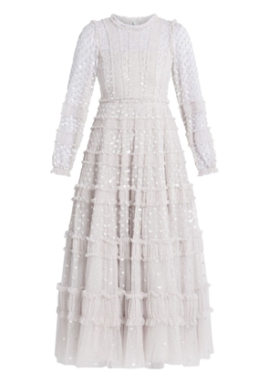 Needle & Thread embroidered tiered-skirt dress - White
