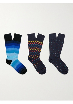 Paul Smith - Three-Pack Jacquard-Knit Cotton-Blend Socks - Men - Blue