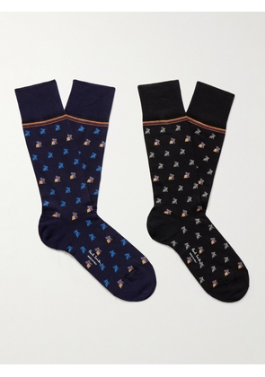 Paul Smith - Cole Two-Pack Jacquard-Knit Cotton-Blend Socks - Men - Blue