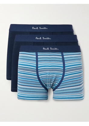 Paul Smith - Three-Pack Striped Stretch Organic Cotton-Jersey Boxer Briefs - Men - Blue - S