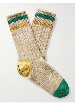 KAPITAL - Intarsia Cotton and Hemp-Blend Socks - Men - Neutrals