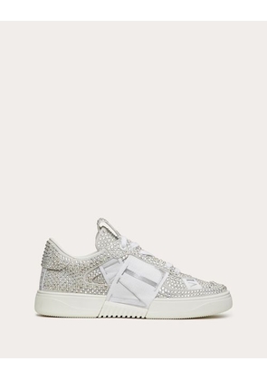 Valentino Garavani LOW-TOP CALFSKIN VL7N SNEAKER WITH BANDS AND CRYSTALS Woman WHITE/GREY/ICE 35