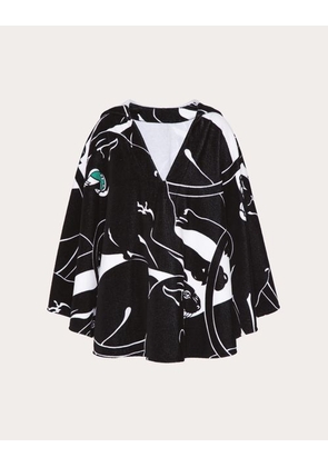 Valentino PANTHER TERRY COTTON CAPE Woman BLACK/WHITE/GREEN 36