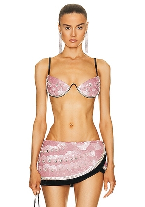 AREA Embroidered Crystal Pailette Watermelon Bra in Pink - Pink. Size L (also in ).